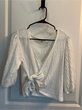 Women’s Cream Textured Wrap Tie Front Blouse